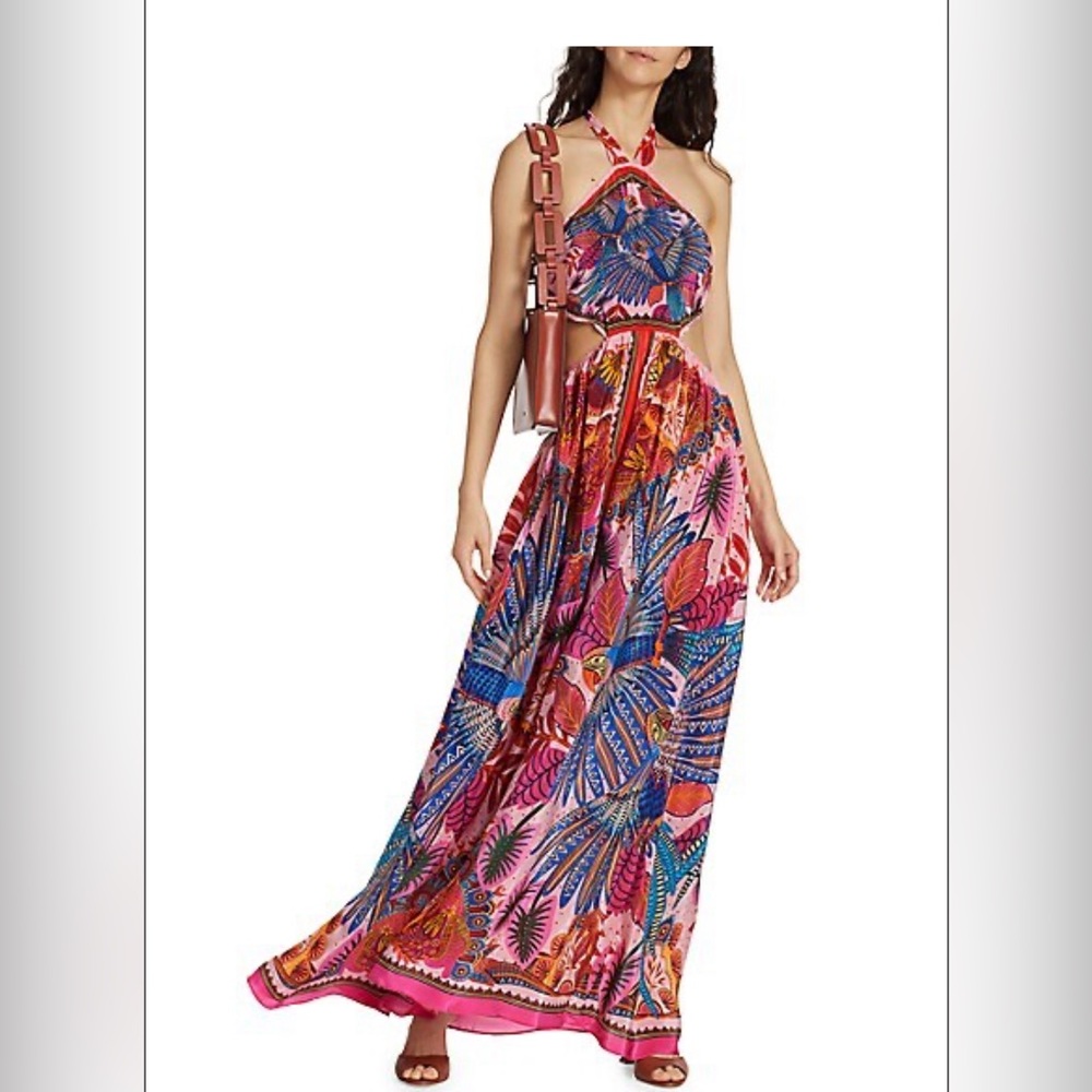 Farm Rio Macaw Scarf Print Maxi Dress Sz L